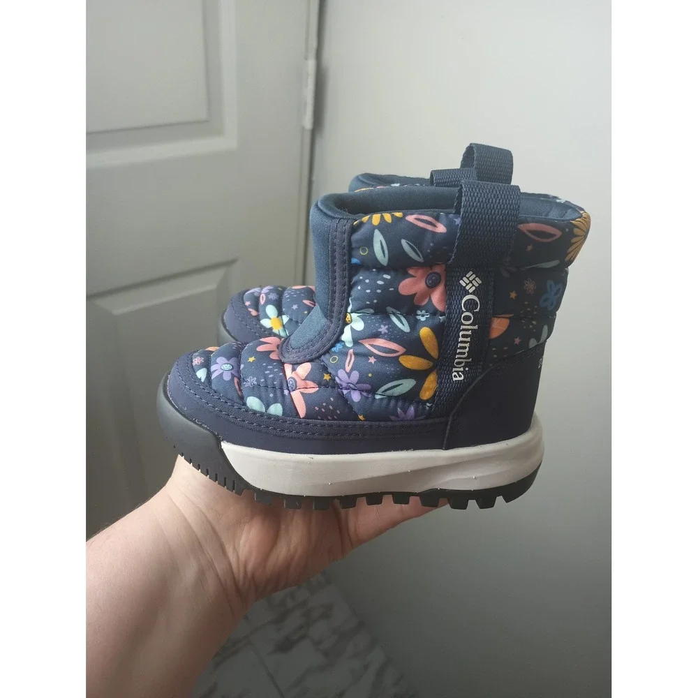 Columbia Toddler Girls Omni-Heat Floral Winter Boots Navy Blue Size 8 BC2238-466